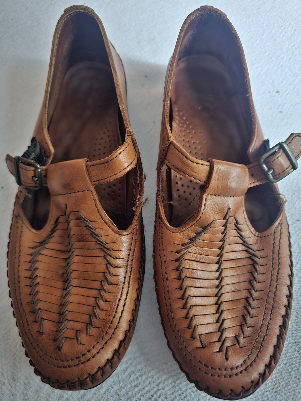 Vintage 90s Dexter Woven Leather T-Strap Mary Janes Moccasins Women's 10 M